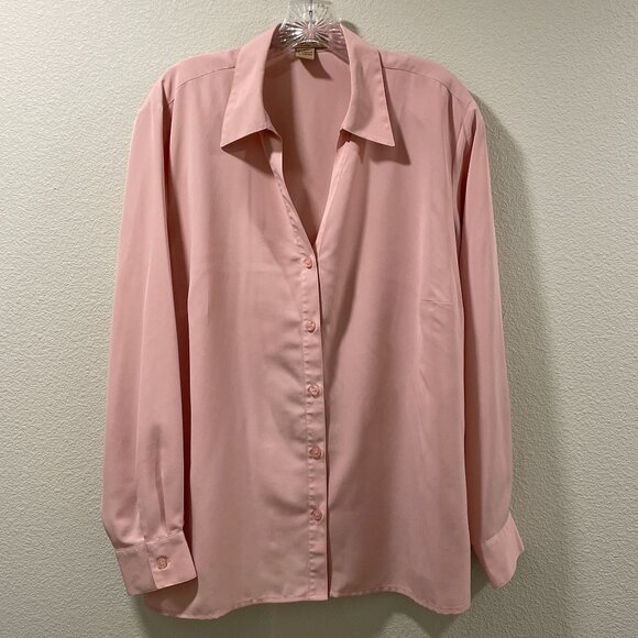 NOTATIONS V-Neck Button Down Dress Blouse, Pink - 1X - Picture 1 of 7